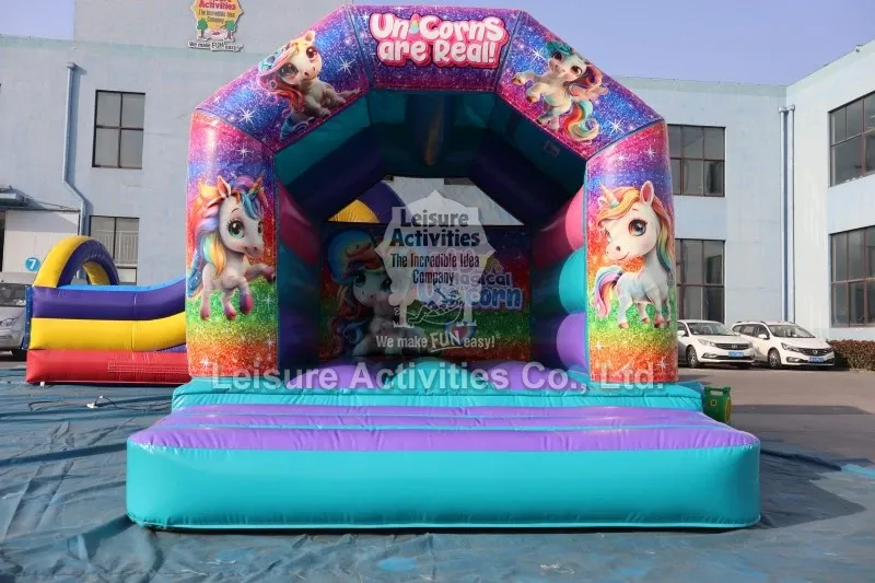 Mini Inflatable Bouncy Castle A Frame Purple Teal With Roof